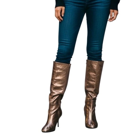 Zara Metallic Golden Bronze Kitten Heel Boots Almond Toe Y2K Size US9 EU40 NWT - Picture 11 of 16